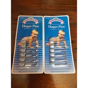 Vintage Baby King Diaper‎ Pins Stainless Steel Safety Lock Blue 6 Pack  1991